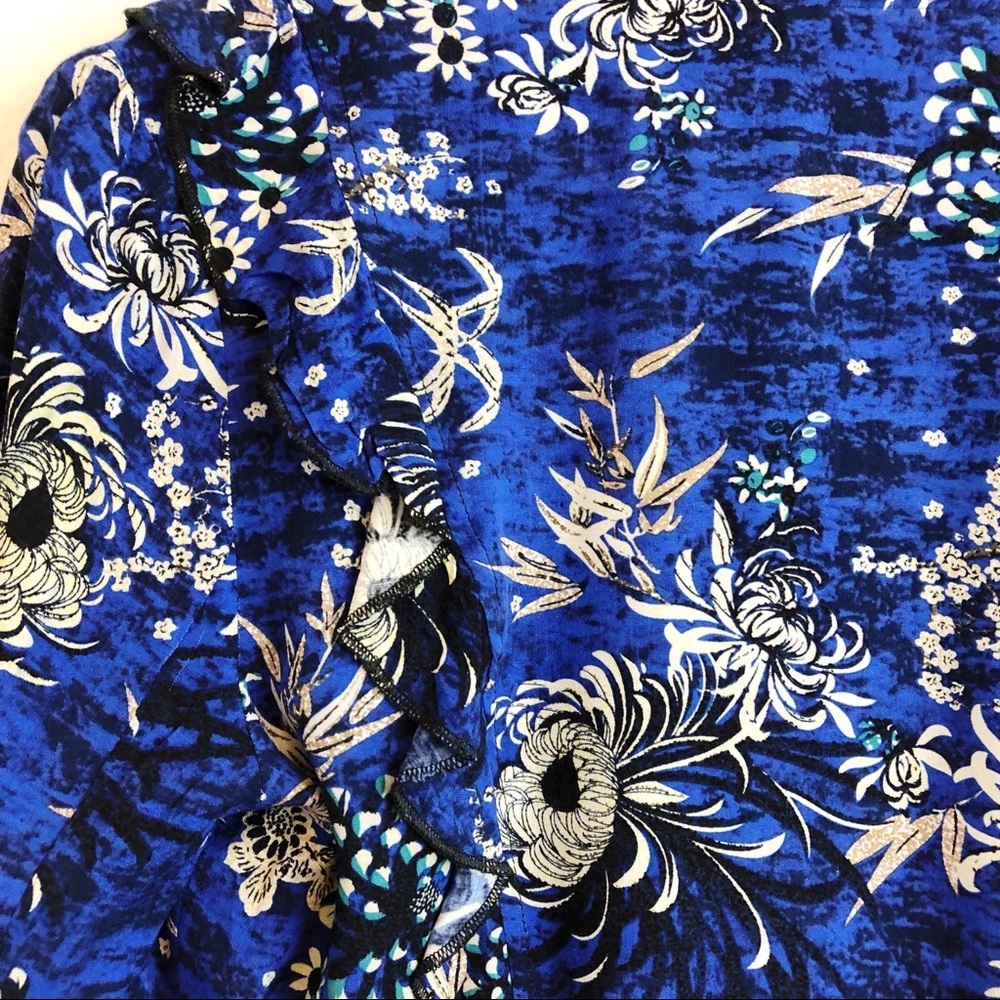 Jaase Boho Floral Cropped Blue Black Zipper Jacket - Picture 4 of 7